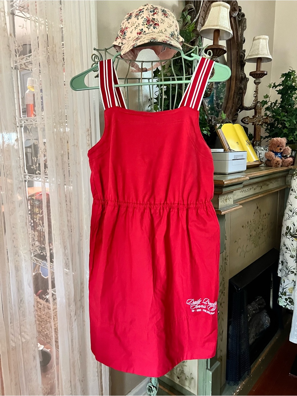 Anthropologie Daily Practice Red Tennis Drawstring Dress with Striped Straps